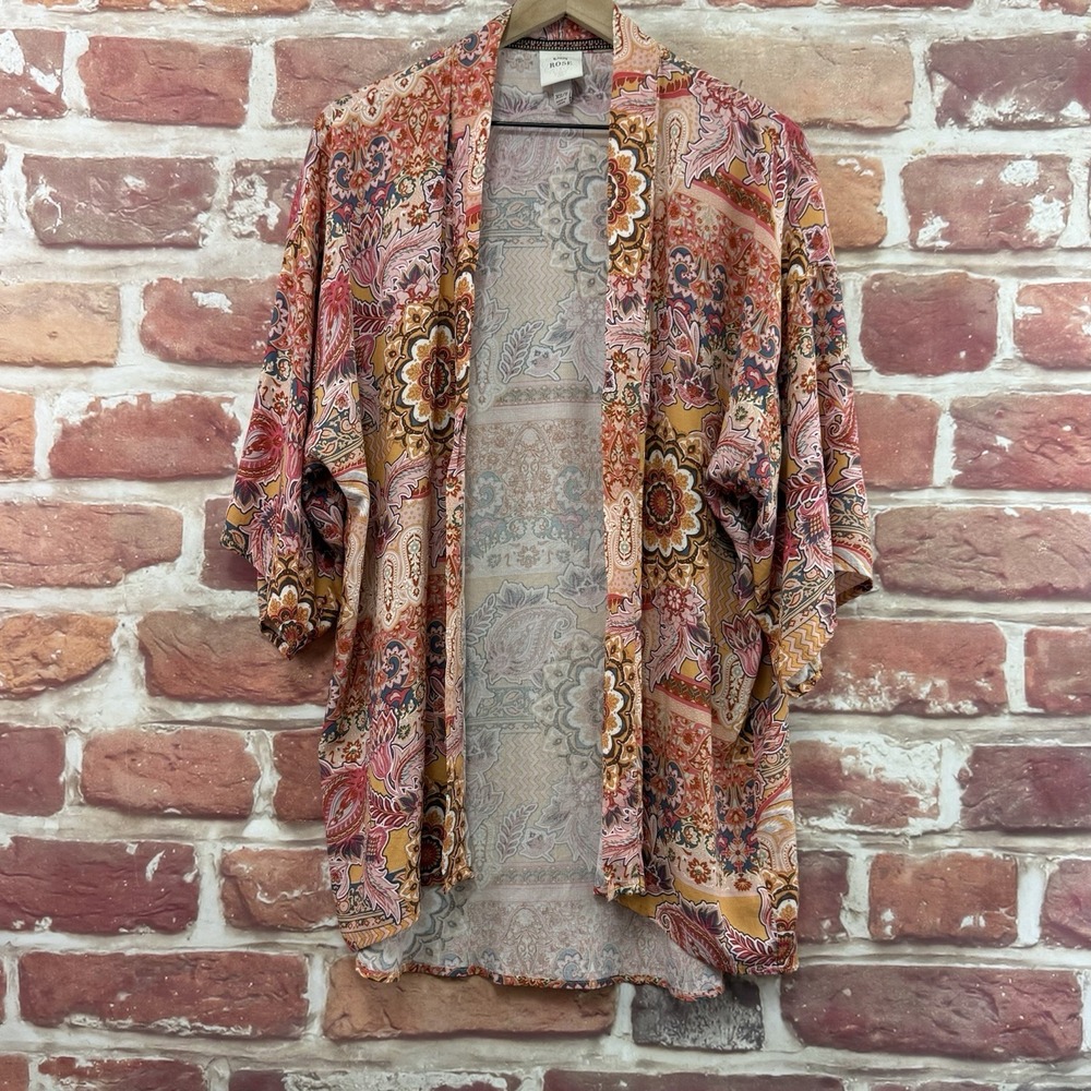 Knox Rose Kimono Shrug Top Women's XS/S Multicolor Boho Floral Shirt Topper
